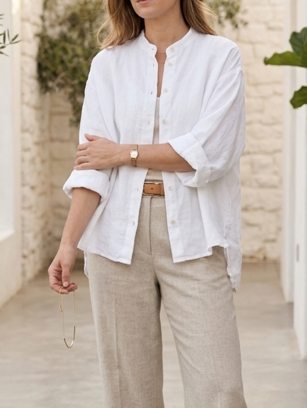 Cottonworld Pure Linen Oversized Button-Down Shirt | White | Size M